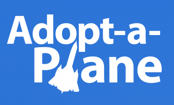 blue and white adopt-a-plane logo